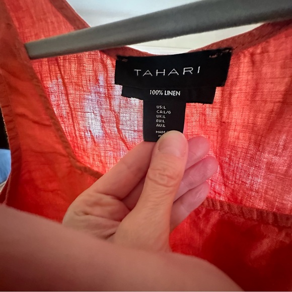 Tahari linen coral top size large - Picture 2 of 6